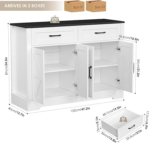HOCSOK Meuble Cuisine Rangement, Vaisselier avec 2 Tiroirs et 4 Portes, Buffet Salle a Manger pour Salon, Cuisine, 40 x 120 x 87 cm - Nail Gallerys
