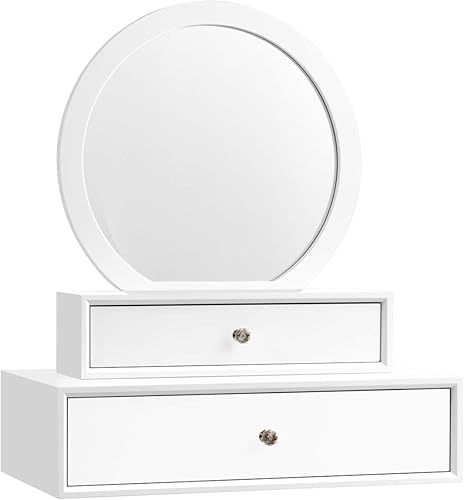 COSTWAY Miroir avec 2 tiroirs - Miroir Rond - Coiffeuse - Nail Gallerys