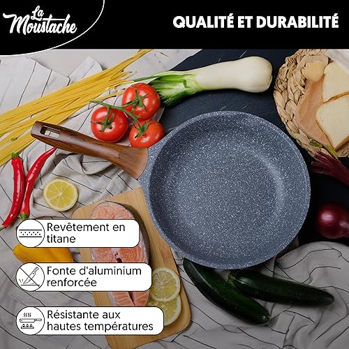 La Moustache - Poêle en Fonte d'Aluminium Antiadhésive Ø26 cm, Poêles à Frire/Omelette sans PFOA, Tous Types de Cuisinières, Induction, Gaz, Plaques Électriques et Vitrocéramique (Amalfi) - Nail Gallerys