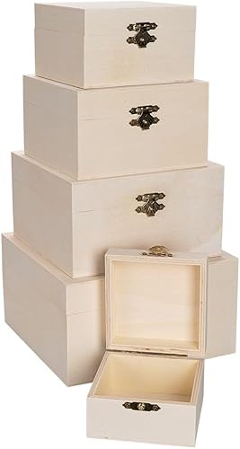 Ideen mit Herz | Lot de 5 boîtes en bois | Carrées | Caisses en bois avec couvercle et fermeture en métal | Différentes tailles - Nail Gallerys