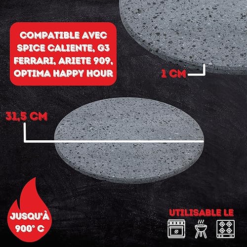 CUORE LAVICO – Kit plaque réfractaire en pierre de lave etnea ronde pour pizza diamètre 31,5 SP. 1 cm + pelle à pain et pince compatible avec : SPICE CALIENTE, G3 FERRARI, ARIETE 909, OPTIMA HAPPY - Nail Gallerys