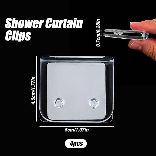 NQEUEPN 4pcs Clips de Rideau de Douche Coupe-Vent, Transparents Protection Anti-Éclaboussures de Douche Auto-Adhésive sans Perceuse Support Mural Rideau de Douche pour Doublure de Douche Intérieure - Nail Gallerys