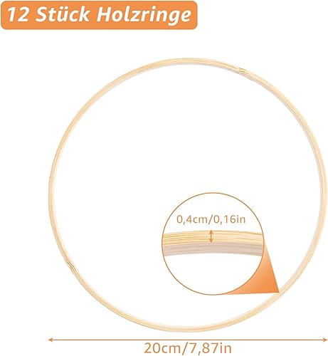 LDXDRU Lot de 12 anneaux en bois pour le bricolage - 20 cm - Anneaux en bambou - Motif floral - Couronne de fleurs - Attrape-rêves - Anneaux en bambou - Pour technique d'enroulement - Attrape-rêves, - Nail Gallerys