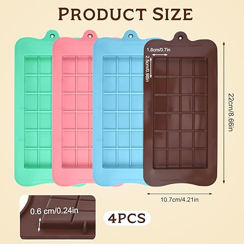 RAFIYU 4 Pcs Moule Tablette Chocolat, Antiadhésifs Moules Silicone Chocolat, Mini Moule Chocolat de Qualité Alimentaire pour Pieces en Chocolat Maison, Gaufres, Pralines, Bonbon - Nail Gallerys