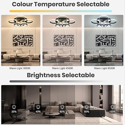 TJSC Ventilateur Plafond Silencieux Reversible à LED avec éclairage, 65W Moderne Plafonnier Ventilateur Dimmable, 6 Vitesses Ventilateur De Plafond avec Télécommande/APP pour Salon Chambre(Noir) - Nail Gallerys