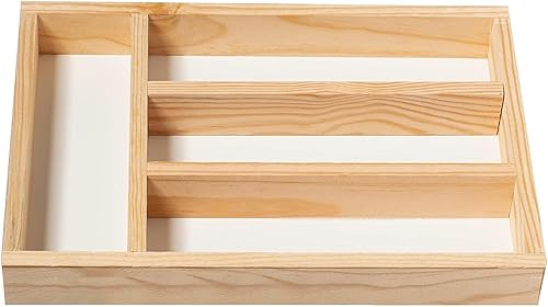 Space Home - Plateau À Ustensiles pour Couverts en Bois - Range-couverts - Organisateur De Tiroir - Boîte De Rangement pour Cuisine en Bambou - 4 Compartiments - 32 x 22 x 3,5 cm - Nail Gallerys