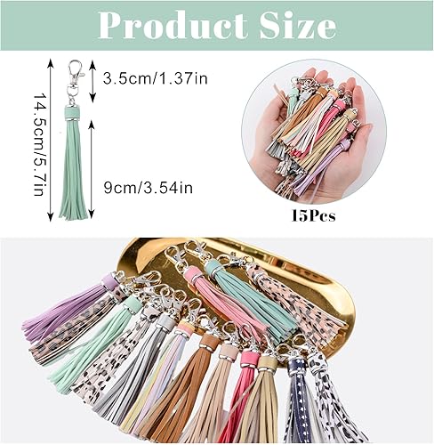 URROMA Lot de 15 pendentifs en simili cuir, pompons colorés en similicuir avec boucle de homard argenté, porte-clés à faire soi-même et sac artisanal fournitures de décoration - Nail Gallerys