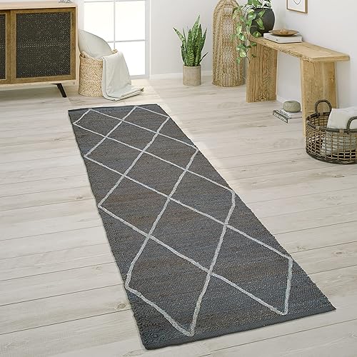 Paco Home Tapis De Salon Jute Fibres Naturelles Artisanal Motif 3D Scandinave Moderne, Dimension:200x290 cm, Couleur:Anthracite - Nail Gallerys