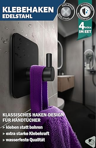 Menz Crochet adhésif mural – 4 pcs en inox - porte serviette salle de bain sans percage pour les milieux humides – patère murale + coussinet collant - Nail Gallerys