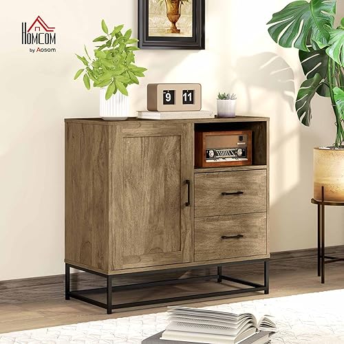 HOMCOM Buffet Salon Meuble de Rangement Style Moderne avec 2 tiroirs, Compartiment Ouvert et étagère réglable - Buffet Salle à Manger, Cuisine et Salon, 80 x 40 x 78 cm, Bois Naturel - Nail Gallerys