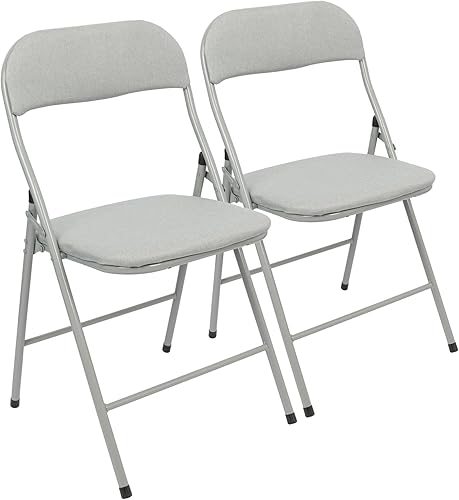 Harbour Housewares 2X Gris Tissu Rembourré Chaise Pliante en Métals - Poids Léger Portable Intérieur Extérieur Cuisine Bureau Jardin À Manger Ensemble de Chaises - Nail Gallerys