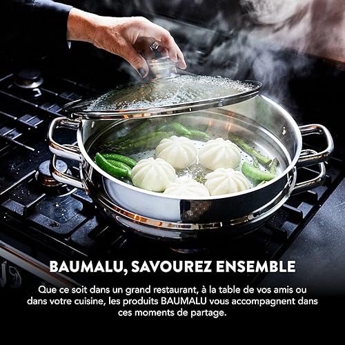 BAUMALU - Couvercle Multi-Degrés Universel - Acier Inoxydable Haut de Gamme - Bouton Bakélite, Bord en Escalier - Pour Ustensiles de Ø28, 30 et 32 cm - Nail Gallerys