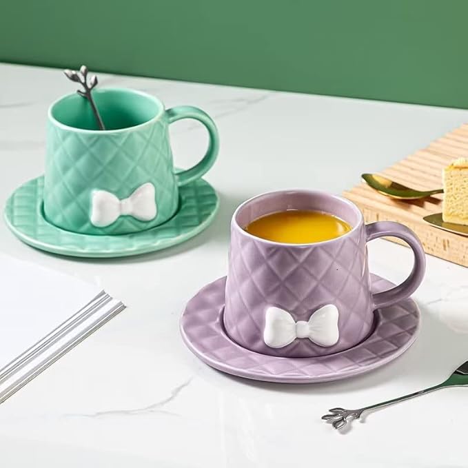 Plancholo Ensemble de tasses à cappuccino en céramique avec soucoupe et cuillère, 355 ml, tasse à café expresso, tasse à thé en porcelaine pour la maison et la cuisine - Nail Gallerys