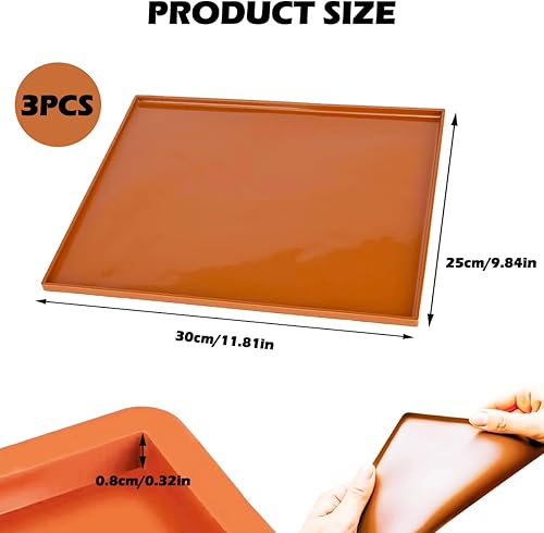 3 Pièces Silicone Plaque Génoises 30 X 25 X 1 cm, Tapis de Cuisson pour Séchoir à Fruits Roulés Suisses, Tapis à Gâteau Roulé Suisse, Moule Genoise Rectangulaire, Réutilisable, Anti-adhésif, Avec Bord - Nail Gallerys