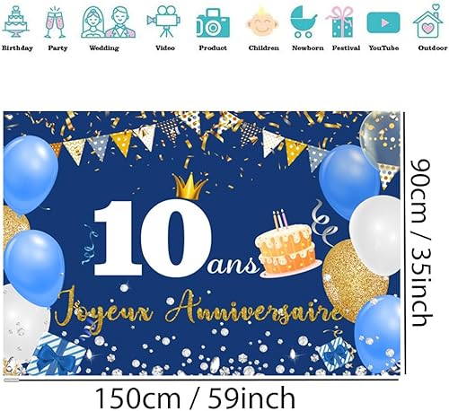 10 Ans Anniversaire Décorations Fête en Bleu, Bannière 10 Ans Anniversaire Garçon, Signe de Bienvenue Fête d'anniversaire - Nail Gallerys