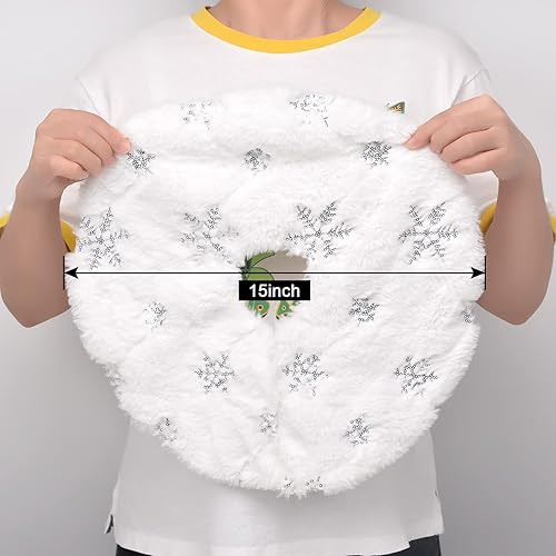 Ivarunner Mini jupe de sapin de Noël - 38,1 cm - Blanc neige - En fausse fourrure - Petit tapis de sapin de Noël - Décoration de fête pour sapin de Noël - Automne et hiver - Nail Gallerys