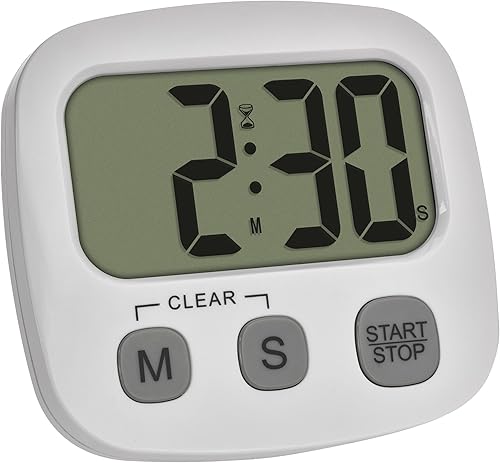 TFA Dostmann Minuteur numérique Blanc 38.2057.02, pour Cuisine, Sport, étude, avec Horloge et chronomètre, magnétique, Grand écran, minuteur à œufs, Design Compact, Blanc - Nail Gallerys