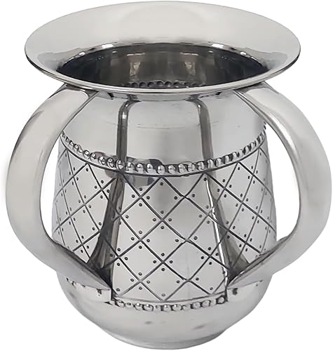 Fenzo Tasse décorative Netilat Yadayim pour lavage des mains religieux / Shabbat Judaica Cadeau pour Rosh Hashana Judaica Tasse de lavage des mains Netilat Yadayim Last Water 2 poignées Shabbat/argent - Nail Gallerys