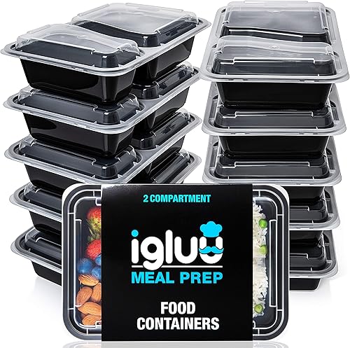 Igluu Meal Prep - [Lot de 10 Boîtes alimentaires à 2 compartiments pour préparation des repas - Réutilisables, sans BPA - Compatibles Micro-ondes, lave-vaisselle et congélateur - Nail Gallerys