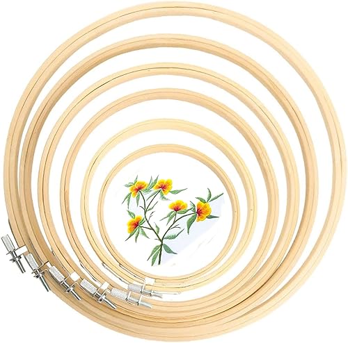 6 Pcs Cerceaux à Broder en Bambou 8 cm, 10 cm, 12.5 cm, 15 cm, 18 cm e 20 cm Cercles à Broder, Broderie Hoop Croix Bambou Cercle Point Hoop Anneau, Pour Travaux Manuels, Couture et Ornements (8-20cm) - Nail Gallerys