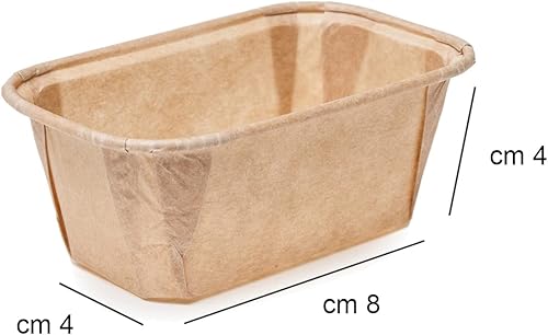 Ecopack Lot de 8 moules jetables en papier de couleur naturelle, adaptés au four jusqu'à 220 °C, dimensions 8 x 4 x 4 cm, - Nail Gallerys