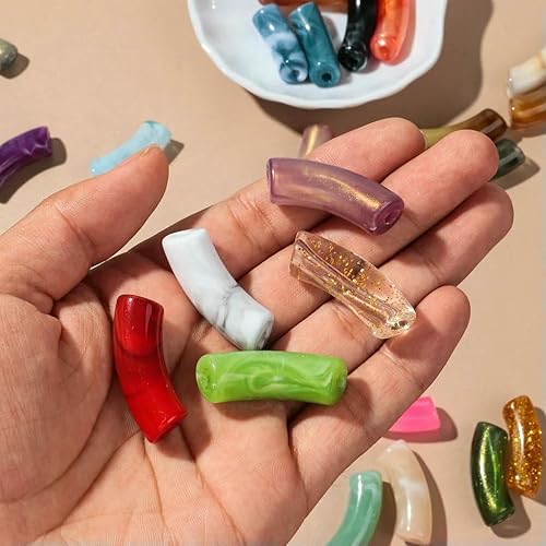 Lot de 15 perles colorées en acrylique, 11 x 35 mm, tubes incurvés, pour la fabrication de bracelets, colliers, accessoires de bijoux, rouge foncé, 12 mm - Nail Gallerys