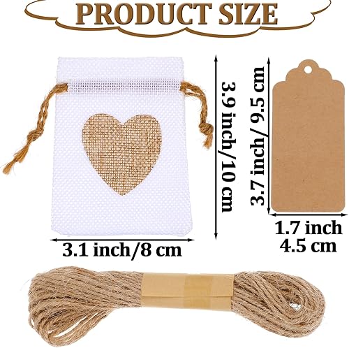 Lot de 10 petits sacs à cordon de serrage 10 x 8 cm en toile de jute avec cordon de serrage, étiquettes et ficelle, réutilisables pour mariage, fête, bijoux, Noël, café, loisirs créatifs (blanc) - Nail Gallerys