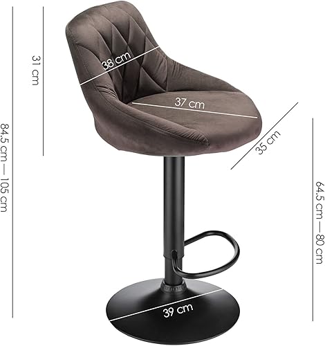 Lot de 2 Tabourets de Bar Velours, Chaises de Bar Rotatives avec Dossier Rembouré, Chaise Haute Bar Réglable en Hauteur, Moderne élégant, Tabourets Haute pour Cuisine/Bar/Bureau (Marron) - Nail Gallerys