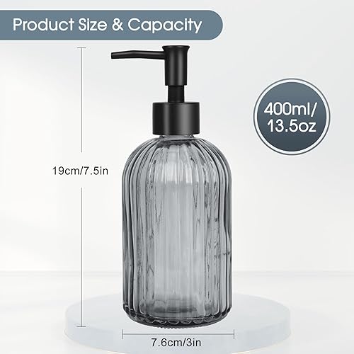 Lot de 2 distributeurs de savon en verre transparent avec pompe, 388,5 g, rechargeable, antidérapant, pour détergent à lessive, savon pour les mains, shampooing, gel douche (noir) - Nail Gallerys