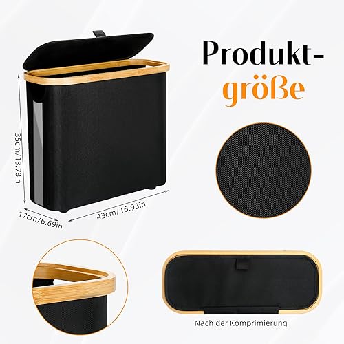 Panier de rangement avec couvercle, pour 9 à 12 rouleaux de papier toilette, organiseur de salle de bain en bambou, parfait pour le rangement de la salle de bain, la chambre à coucher (noir) - Nail Gallerys