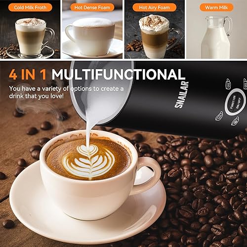 Snailar Mousseur à Lait Électrique 4 en1, 300ml Chauffe-Mousse, Silencieux & Facile à Nettoyer, pour Lattes, Cappuccinos, Chocolat, 500W - Nail Gallerys