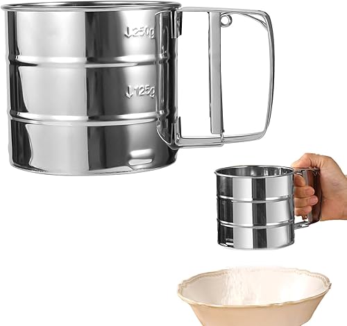 Korysnew Épandeur de sucre en poudre, tamis à farine, tamis à sucre en poudre, filtre utilisable d'une seule main, en acier inoxydable, passoire de cuisine professionnelle, saupoudreur de sucre pour - Nail Gallerys