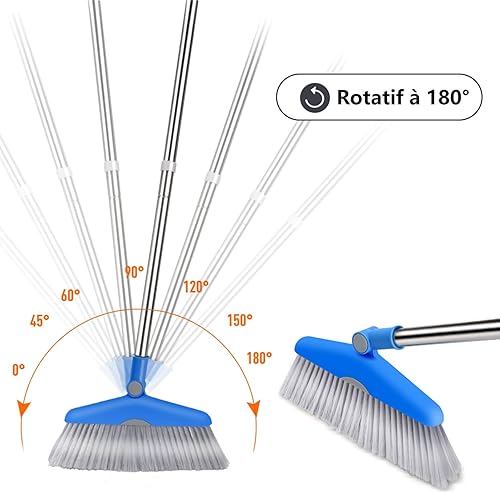 MASTERTOP Ensemble Balai et Pelle à Poussière avec Manche Long 132cm, Balayette Pliable et Rotative 180° avec Pelle Verticale pour Maison, Cuisine - Nail Gallerys