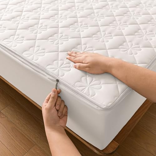 DSSHENGDS Matelas de Respirante Protection avec Fermeture Éclair ，Matelassé à Cinq Côtés Surmatelas Lavable ，Personnalisable Housse Protection Matelas - Nail Gallerys