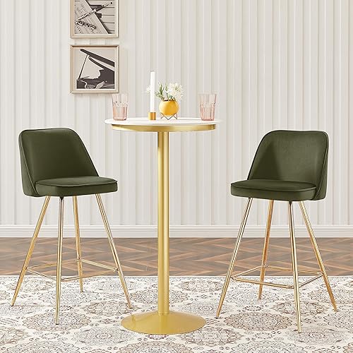 BAÏTA Lot de 2 tabourets Eugene en Velours Kaki avec pietemment doré - Nail Gallerys