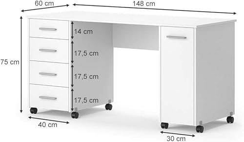 Vicco Bureau, Sonoma/Blanc, 100 x 50 cm - Nail Gallerys