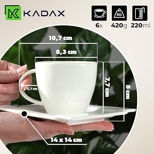 KADAX Set de 6 tasses à café en porcelaine et 6 soucoupes - 220 ml - Avec soucoupe - Tasses à café à parois épaisses (blanc) - Nail Gallerys