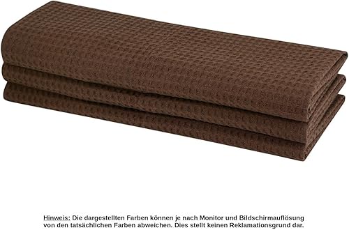 Lot de 3 torchons 100 % coton gaufré - Marron foncé/chocolat - Nail Gallerys