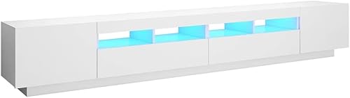 Generique Meuble TV Blanc 260x35x40 cm, 3 niveaux, 3 compartiments, 2 portes, Lumires LED RVB, Salon, lectronique et divertissement (salon) - Nail Gallerys