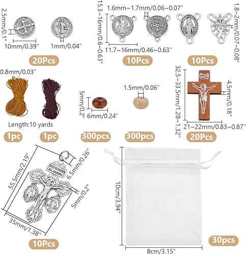 WADORN 30 pièce Kit de Fabrication de Bijoux en Perles de Bois Croisées, Collier Crucifix Pardon DIY Prière Faite à Main 700 Pièces Perles de Bois de Pâques Inachevées pour Hommes Femmes Cadeau - Nail Gallerys