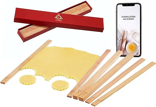 Kitchtic Ustensiles à Pâtisserie avec 6 Guides pour Rouleaux à Pâtisserie de Qualité - Accessoire Pâtisserie Guide d'Abaissage - Fabriqués en bois de Hêtre - Nail Gallerys