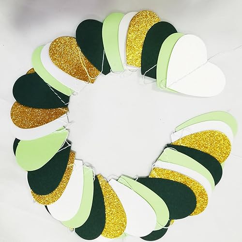 Hanging Streamer Lot de 4 guirlandes en papier en forme de cœur Vert sauge Blanc et doré Décoration pour anniversaire, douche prénatale, mariage, fiançailles, anniversaire, Saint-Valentin, décoration - Nail Gallerys