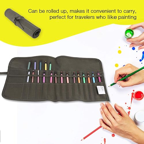 Pwshymi 30 Holes Paint Brush Bag Canvas Artist Paint Brush Holder Roll Up Canvas Paint Brush Bag Artist Draw Pen Watercolor Oil Brushes Case Caddy - Nail Gallerys