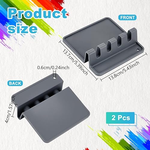 AHANDMAKER Lot de 2 supports de pinceaux de peinture rectangulaires en silicone gris avec 4 emplacements pour artistes de dessin, support de séchage pour aquarelle, accessoires de peinture à l'huile - Nail Gallerys