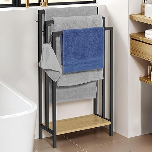IDMarket - Porte-Serviettes sur Pied 3 Niveaux Detroit avec étagère Design Industriel - Nail Gallerys