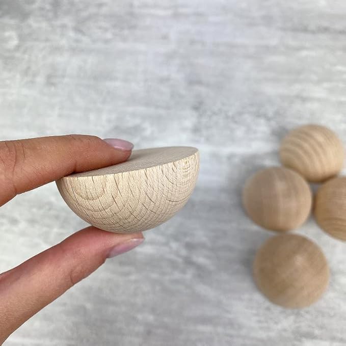 Petit Lot de 5 Demi-Boules en Bois Brut de hêtre, Diam 50 mm, poncé et Poli, Non traité - Nail Gallerys