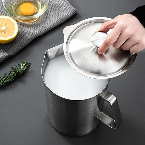 Tasse à mesurer, cruche à lait en acier inoxydable 2L avec marque de mesure et couvercle, cruche à café en métal, 18,3x14,4 cm, facile à utiliser, portable pour les cuisines à domicile - Nail Gallerys