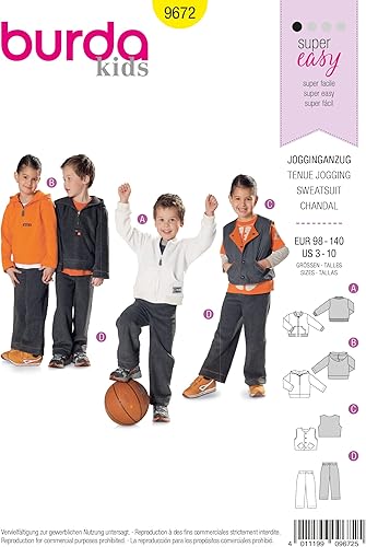 Burda B9672 Patron de Couture Tenue Jogging 19 x 13 cm, 104-164 - Nail Gallerys