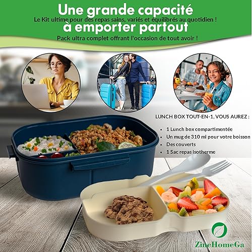Lunch box micro ondable adulte, bento lunch box avec sac - boite a lunch avec couverts - boite repas micro onde, gamelle repas travail - boite lunch box adulte, sac isotherme, boite repas - bento box - Nail Gallerys
