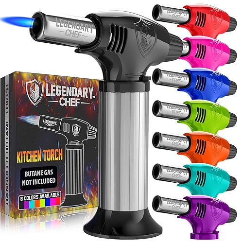 LEGENDARY CHEF Torche Culinaire - pour Crème Brûlée, Desserts & Grillades - Briquet au Butane avec Verrouillage & Flamme Réglable (Gaz Butane Non Compris) - Noir, (BS-400) - Nail Gallerys